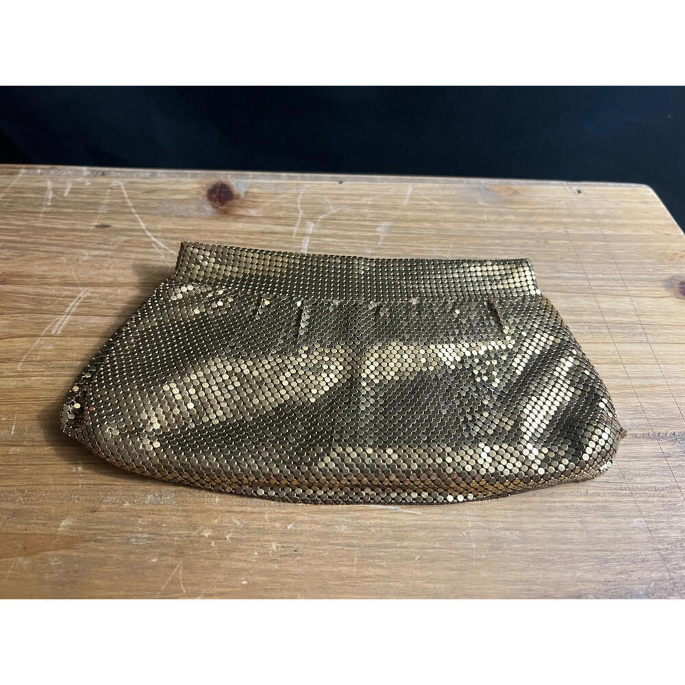 VINTAGE WHITING & DAVIS MESH GOLD Pouch/Clutch Purse+ COMB 5x9" AS-IS